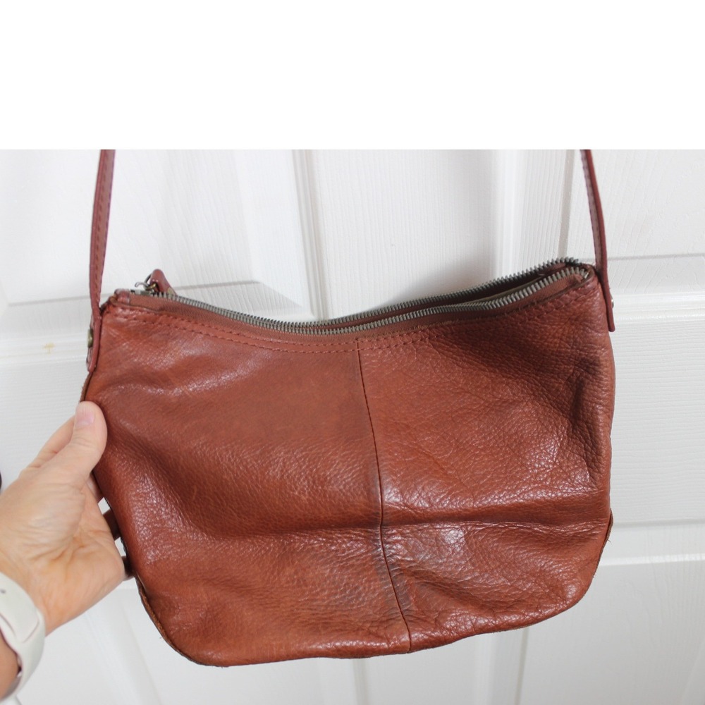 American Leather Co Cognac Brown Pebbled Leather Crossbody Bag Adjustable Strap